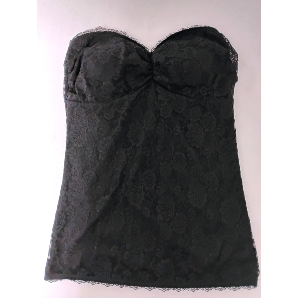 Black Floral Lace Strapless Tube Top Built In Bra Coquette Lingerie Y2K Style L